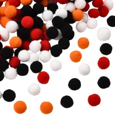 Imagem de SUNNYCLUE Bolas de pompom de Halloween de 10 mm, 400 peças, pequeno, pompom, poliéster, vermelho, laranja, preto, macio, puff, artesanato, artesanato, pompom, bola, para mulheres, adultos, chapéus