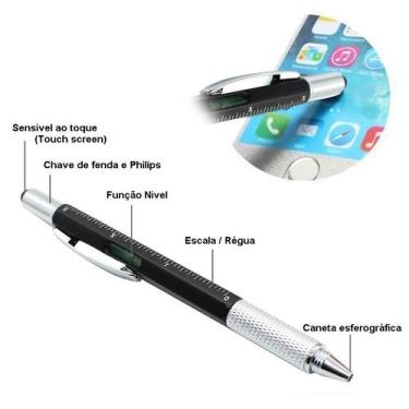 Imagem de Caneta 6x1 Metro Nível Chave Fenda + Phillips Touchscreen - Jet, Preta