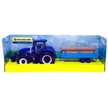 Imagem de Miniatura Trator New Holland T7.315 Com Carreta Com Madeira 1/32 Bbura