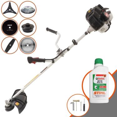 Imagem de Máquina de Cortar Grama Multifuncional Kawashima KW52LE À Gasolina 52cc 2,5HP de Potência 10.000rpm 2T Roçadeira Completa 6 Em 1 + ÓLEO STIHL 8017