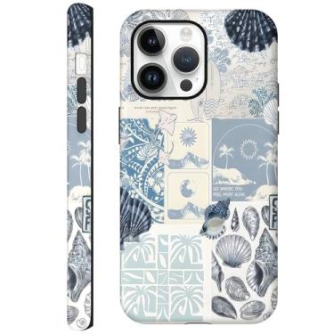 Imagem de Kaislandy Capas para iPhone 13 Pro Max, capa de telefone estética de colagem da costa do mar azul com 2 camadas híbridas resistentes a arranhões