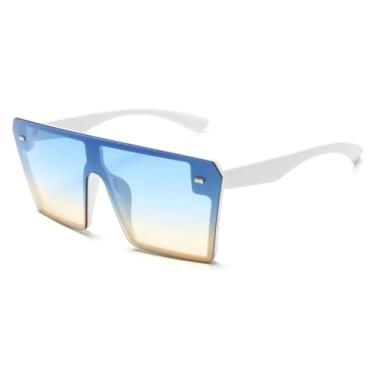 Imagem de Óculos de sol vintage de armação grande, feminino, luxuoso, masculino, punk, popular, grande, UV400 (branco-azul-amarelo)