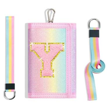 Imagem de cotmcor Carteiras infantis para meninas, adolescentes, 6-8, 8-10 anos, linda bolsa infantil com inicial de rebanho, bolso para moedas, glitter, arco-íris, carteira transversal para presentes de