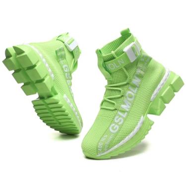 Imagem de Jakcuz Tênis masculino de cano alto respirável academia atlética corrida caminhada tênis menino confortável moda plataforma sapatos, Fluorescente/verde 3, 39