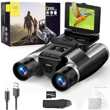 Imagem de Binóculos de 6 cm com câmera, câmera binocular HD digital 12 x 32, imagem de 48 MP, vídeo de 2,5 K, zoom digital de 8x, binóculos de 32 G para observação de pássaros e aventuras ao ar livre