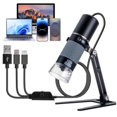 Imagem de Microscópio USB compatível com iPhone Android Phone Tablet e Windows Mac PC, câmera de microscópio digital HD 1080P com fio para adultos e crianças