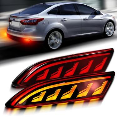 Imagem de ZDEERAOTO Lâmpada refletora de para-choque traseiro luz de neblina DRL sequencial kit de recursos da lâmpada de seta para Ford Focus 2012-2018 / Hatchback 2012-2014, refletor traseiro LED (vermelho)