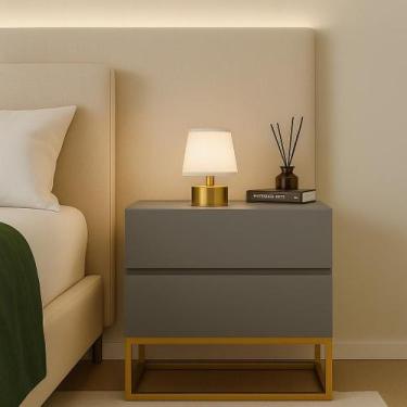 Imagem de Mesa Lateral Retangular Eros 45cm Com Base De Ferro Dourado - Aprire M