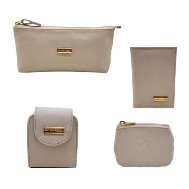 Imagem de Kit Acessórios Femininos em Couro Necessaire Porta Cartões Porta Batom