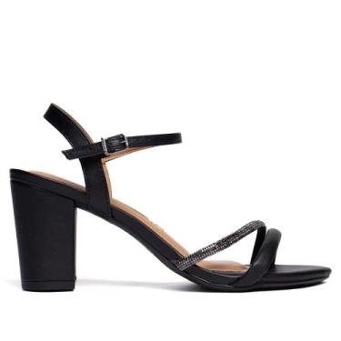Imagem de Sandália Feminina Vizzano Salto Grosso com Tira de Strass Preto, Preto