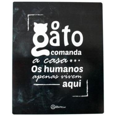 Imagem de Placa Decorativa Preta - O Gato Comanda - Catmypet