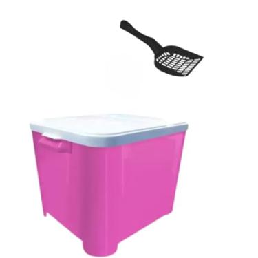 Imagem de Porta ração container pote de 15kg dispenser com tampa furacão pet + 1 pazinha(ROSA)