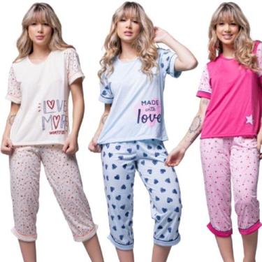 Imagem de KIT 3 Pijama Pescador Vekyo Bermuda e Blusa Curta Roupa de Dormir Linh