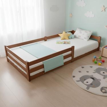 Imagem de Cama Solteiro Infantil Montessoriana 100% Madeira Com Proteção Lateral Atraente