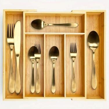 Imagem de Porta Talheres Bambu Organizador Separador 7 Divisórias Extensivel Gav