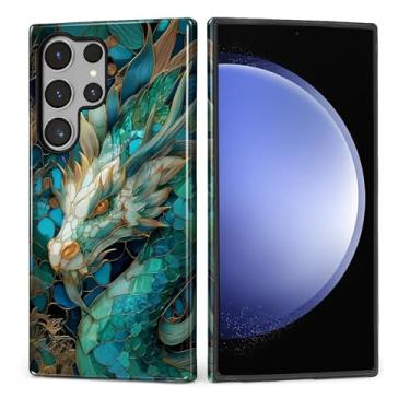 Imagem de MQJCYB Capa para Samsung Galaxy S23 Ultra, híbrida, resistente, 2 em 1, de corpo inteiro, resistente, à prova de choque, capa brilhante para Samsung Galaxy S23 Ultra Blue Gold Dragon Vitral