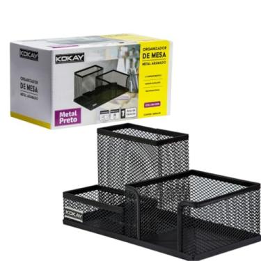 Imagem de Organizador de Mesa em Metal Aramado, Porta Papel, Canetas e Clips, Preto, Acessório para Escritório