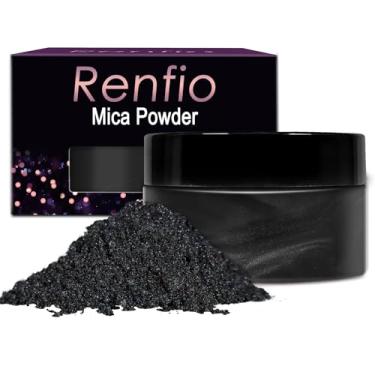 Imagem de Renfio Pigmento De Mica Em Pó Natural, Pigmentos Finos Pó, Resina Epóxi Com Brilho Perolado, Corante Para Pintura, Fabricação Sabão, Bombas Banho Slime, 3,5 Oz (100 G) - Preto Profundo