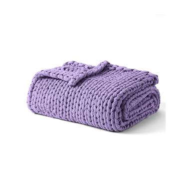 Imagem de YnM Cobertor com peso refrescante, 100% algodão, feito à mão, cobertor pesado e resistente, lavável na máquina para dormir ou decoração de casa (roxo, 63 x 89 cm, 1,4 kg)