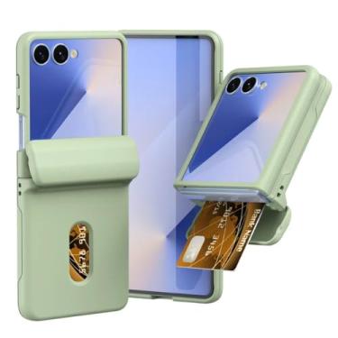 Imagem de Capa protetora para Galaxy Z Flip5 com suporte para cartão e dobradiça (para Galaxy Z Flip5/verde claro)