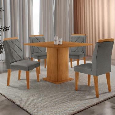 Imagem de Mesa De Jantar Loren 90cm Mdf 4 Cad Melissa Moderna Mobilia Veludo Grafite/naturalle Laminado