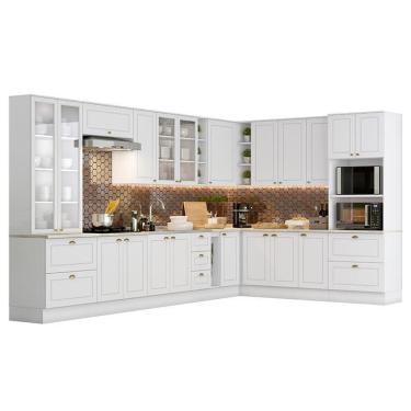 Imagem de Cozinha Completa De Canto Americana 14 Peças Branco Com Cristaleira - Móveis Henn Branco