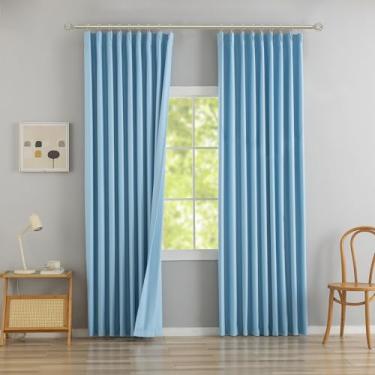 Imagem de DONREN Cortinas blecaute plissadas azul claro com ganchos - 304,8 cm de comprimento escurecimento de ambiente com isolamento térmico painéis de cortina de janela do teto ao chão para sala de estar 2