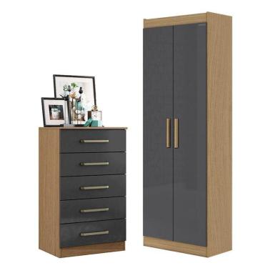 Imagem de Cômoda 5 Gavetas 2014140 E Armário Multiuso 2000191 Atacama Grafite - Aramóveis