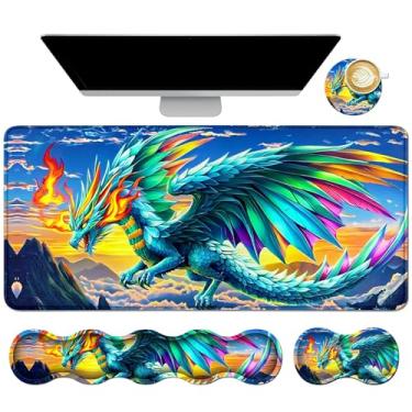 Imagem de Dikoer 4 peças de almofada de espuma de memória para descanso de pulso + tapete de mesa de jogos 80 cm * 30 cm + almofada de pulso de mouse + conjunto de porta-copos, protetor de mesa antiderrapante