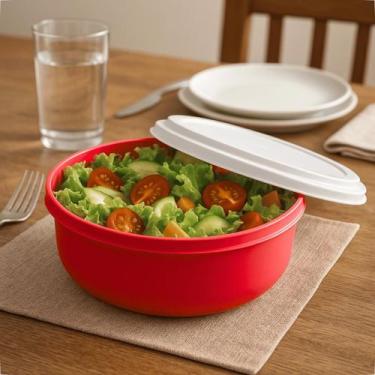 Imagem de Saladeira Plástica Redonda 4,6L Com Tampa Branca Cozinha - GP Plástico