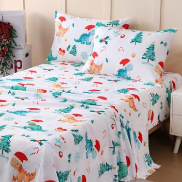 Imagem de JSD Jogo de lençol infantil de dinossauro, tamanho casal, 4 peças, microfibra macia estampada com bolso profundo