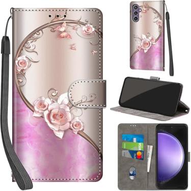 Imagem de Salanheo Capa carteira para Samsung Galaxy S23 FE 5G, com [3 compartimentos para cartões], fecho magnético com suporte, capa protetora flip de couro PU à prova de choque de 6,4 polegadas, rosa rosa