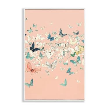 Imagem de Stupell Industries Borboletas blush sobre arte giclée emoldurada rosa preta, design por Petal Prints Design, 76 x 50 cm