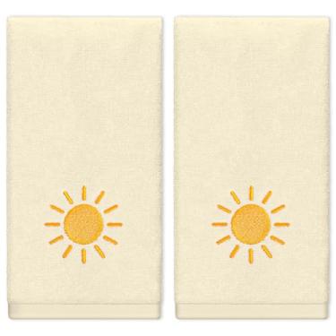 Imagem de JarThenaAMCS 2 peças mini toalhas de mão de sol bordadas de algodão toalhas de banho boho amarelo sol toalhas de banho absorventes para secagem das mãos limpeza cozinhar, 29,5 x 13,7 polegadas