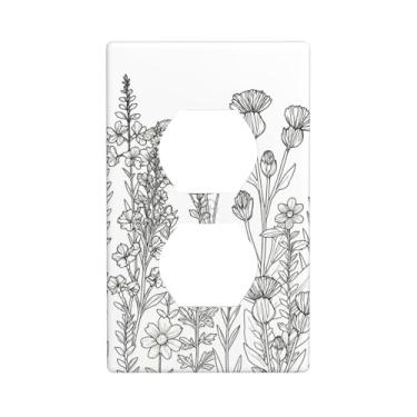 Imagem de Placa decorativa para interruptor de luz decorativa preta e branca rústica – Placa de parede de tomada dupla de 1 gangue, placa frontal moderna para banheiro, cozinha, decoração de casa, capas de