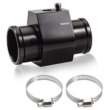 Imagem de Conector de tubo de junta de temperatura de água de alumínio 34 mm 1-5/40.6 cm Adaptador de medidor de sensor de mangueira do radiador com 2 braçadeiras de mangueira Medidor de temperatura de água