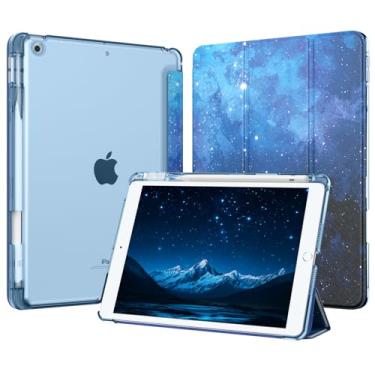 Imagem de MoKo Capa protetora inteligente para iPad 9ª/8ª/7ª geração, 2021/2020/2019 de 2021/2020/2019, fina e leve com três dobras para iPad 10.2 com capa traseira translúcida de policarbonato rígido, céu