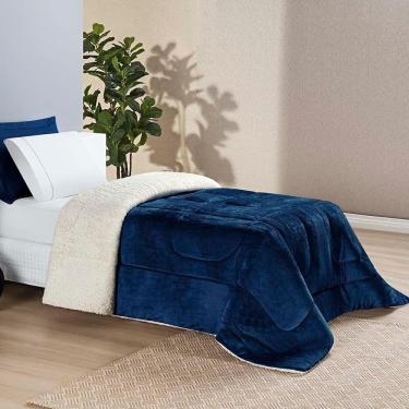 Imagem de Coberdrom Diamond Solteiro Sherpa Com Manta Flannel 01 Peça - Azul Marinho