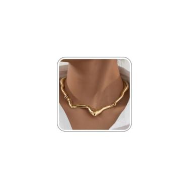 Imagem de Gargantilha feminina de pedra ondulada dourada exclusiva, grossa, geométrica, líquida, lava, vintage, irregular, joia hip hop, acessórios de metal, Large, Zinco, Sem Pedra Preciosa