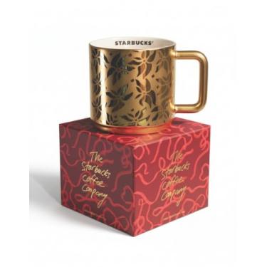 Imagem de Starbucks Caneca de Poinsétia Dourada Edição Limitada 400 ml | Copos de Cerâmica Festiva | Xícara de Café Elegante para Férias