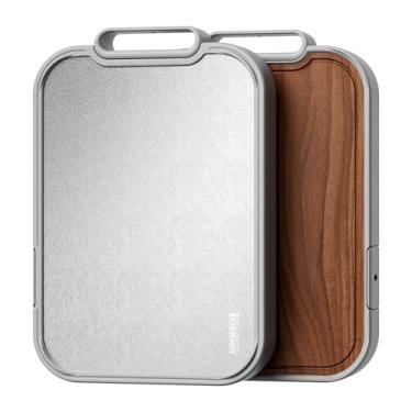 Imagem de Tábua de corte de titânio, tábua de corte de madeira dupla face para cozinha, tábuas grandes de titânio e sapele, ideal para carne, legumes e cozinha familiar
