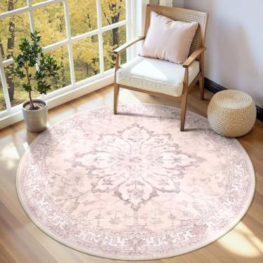 Imagem de RELEANY Tapetes De 1,2 M Laváveis E Antiderrapantes, Com Estampa Floral Vintage, Medalhão, Para Sala Estar, Quarto Jantar, Rosa, Cinza Rosa Fofos