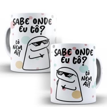 Imagem de Caneca Divertida Meme com Desenho, Sabe Onde Eu Tô? Nem Aí!!!, Xícara de Cerâmica Branca com Estampa Engraçada para Café e Chá
