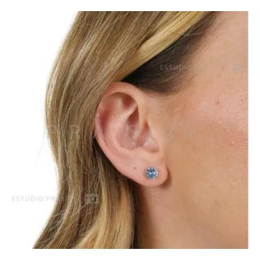 Imagem de Brinco De Ouro 18k750 Com Zirconia Redonda Azul De 6mm - ZELLO JOIAS