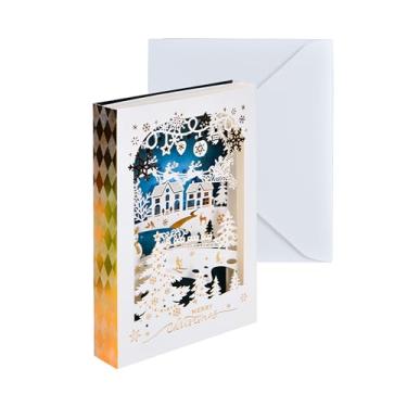 Imagem de FIAMR Cartão de felicitações de Natal pop-up 3D com folha dourada e envelope - Arte de papel retrô para Natal, aniversário, decoração de férias