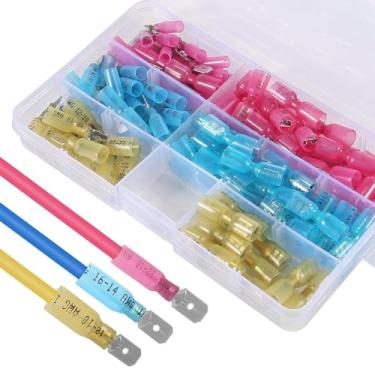 Imagem de 100 peças de conectores pá termorretráteis 22-10 AWG conectores de fio elétrico terminais fêmea e macho isolados conectores de fio de desconexão rápida kit de conectores