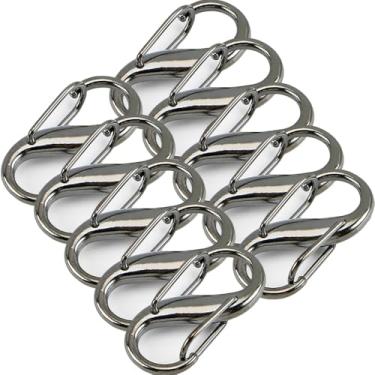 Imagem de 10 peças de mosquetão S, gancho para chaveiro, mosquetão de metal, gancho duplo para acampamento, pesca, caminhadas, esportes ao ar livre, preto