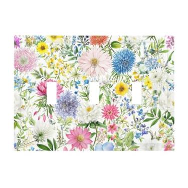 Imagem de Wmhusu Capa para interruptor de luz, vintage, floral, floral, botânica, placa de parede de 3 grupos, placa de interruptor de luz tripla, capas decorativas de tomada, placa elétrica para decoração de