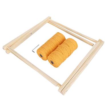 Imagem de Boho Magazine Rack Cesta de armazenamento de livros Suporte de pé DIY Rack de revistas de madeira tecida para sala de estar Escritório Berçário Rústico Boêmio Decoração de casa