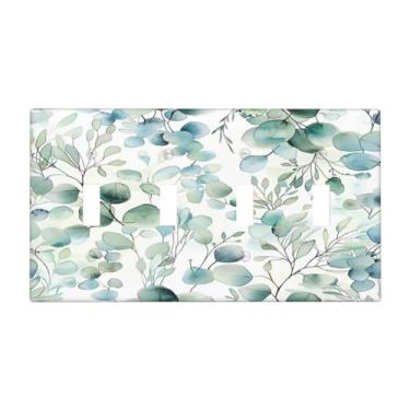 Imagem de BHGAHD Capa decorativa de placa de interruptor com aquarela botânica verde eucalipto eucalipto maçã folhagem design 4 gangues placa de parede artística exclusivo quadriciclo interruptores de luz para